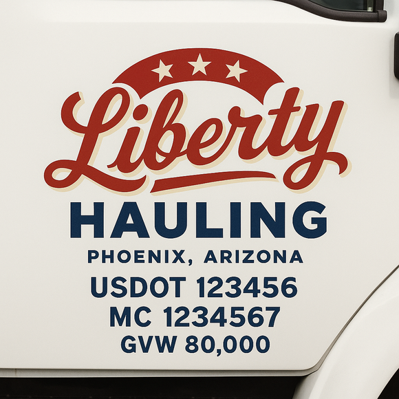 Custom Truck Door Decal Sticker Lettering Sign With Business Name, City-State, USDOT, MC, GVW, CA, KYU, VIN (Set of 2)