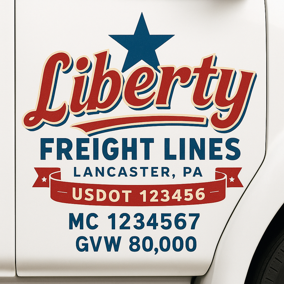 Custom Truck Door Decal Sticker Lettering Sign With Business Name, City-State, USDOT, MC, GVW, CA, KYU, VIN (Set of 2)