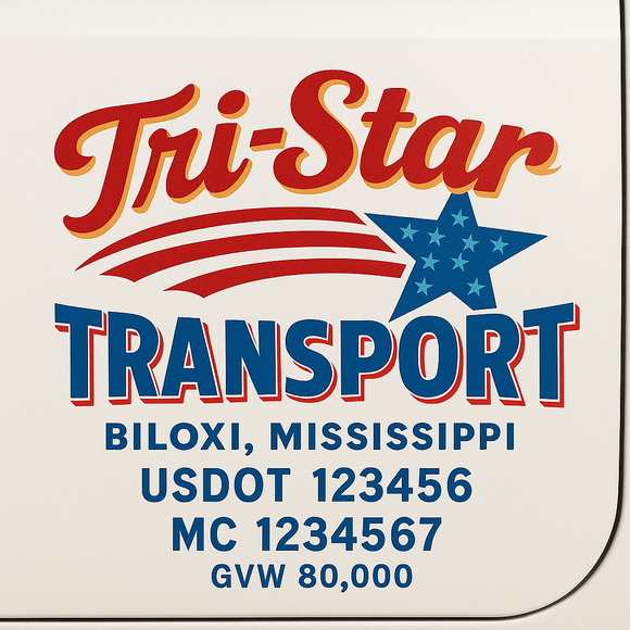 Custom Truck Door Decal Sticker Lettering Sign With Business Name, City-State, USDOT, MC, GVW, CA, KYU, VIN (Set of 2)