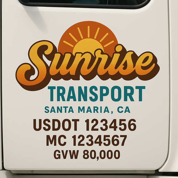 Custom Truck Door Decal Sticker Lettering Sign With Business Name, City-State, USDOT, MC, GVW, CA, KYU, VIN (Set of 2)