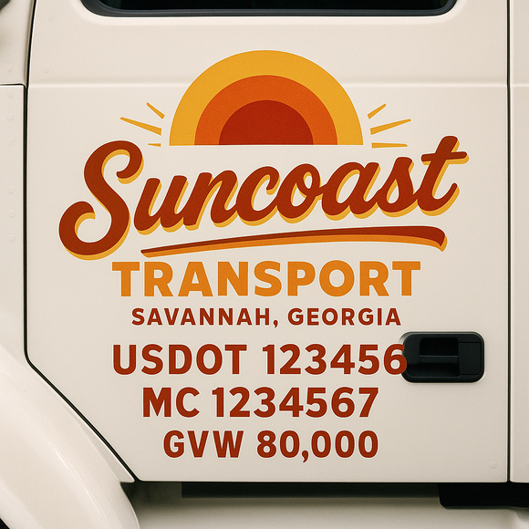 Custom Truck Door Decal Sticker Lettering Sign With Business Name, City-State, USDOT, MC, GVW, CA, KYU, VIN (Set of 2)