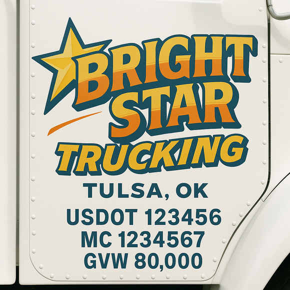 Custom Truck Door Decal Sticker Lettering Sign With Business Name, City-State, USDOT, MC, GVW, CA, KYU, VIN (Set of 2)