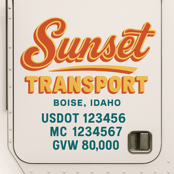 Custom Truck Door Decal Sticker Lettering Sign With Business Name, City-State, USDOT, MC, GVW, CA, KYU, VIN (Set of 2)