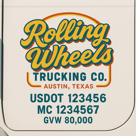 Custom Truck Door Decal Sticker Lettering Sign With Business Name, City-State, USDOT, MC, GVW, CA, KYU, VIN (Set of 2)