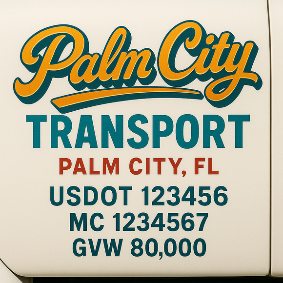 Custom Truck Door Decal Sticker Lettering Sign With Business Name, City-State, USDOT, MC, GVW, CA, KYU, VIN (Set of 2)