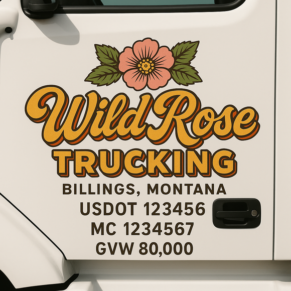 Custom Truck Door Decal Sticker Lettering Sign With Business Name, City-State, USDOT, MC, GVW, CA, KYU, VIN (Set of 2)