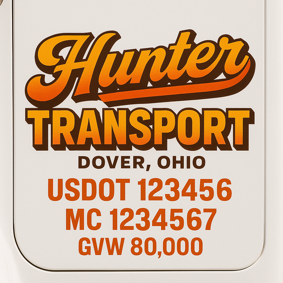 Custom Truck Door Decal Sticker Lettering Sign With Business Name, City-State, USDOT, MC, GVW, CA, KYU, VIN (Set of 2)