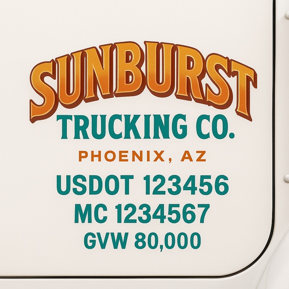 Custom Truck Door Decal Sticker Lettering Sign With Business Name, City-State, USDOT, MC, GVW, CA, KYU, VIN (Set of 2)