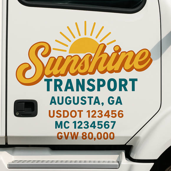 Custom Truck Door Decal Sticker Lettering Sign With Business Name, City-State, USDOT, MC, GVW, CA, KYU, VIN (Set of 2)