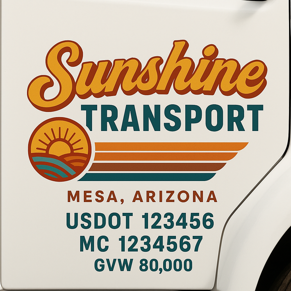 Custom Truck Door Decal Sticker Lettering Sign With Business Name, City-State, USDOT, MC, GVW, CA, KYU, VIN (Set of 2)