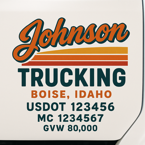 Custom Truck Door Decal Sticker Lettering Sign With Business Name, City-State, USDOT, MC, GVW, CA, KYU, VIN (Set of 2)