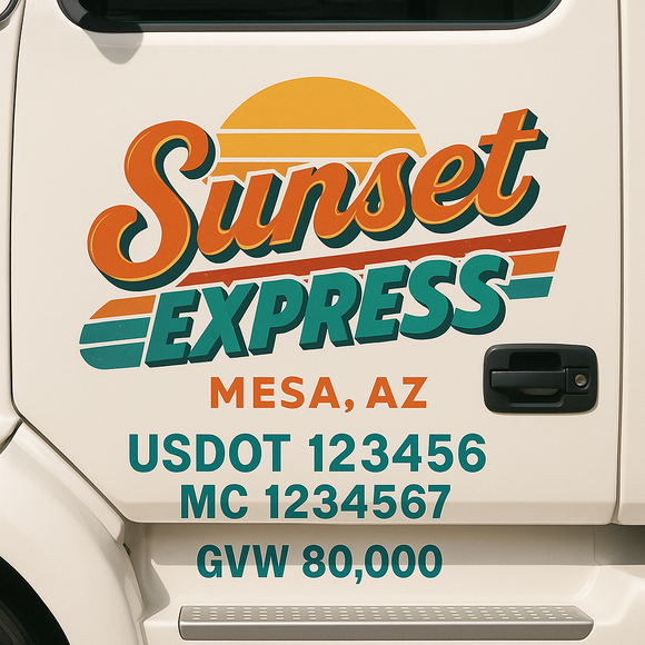 Custom Truck Door Decal Sticker Lettering Sign With Business Name, City-State, USDOT, MC, GVW, CA, KYU, VIN (Set of 2)