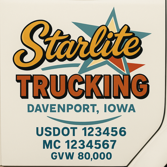 Custom Truck Door Decal Sticker Lettering Sign With Business Name, City-State, USDOT, MC, GVW, CA, KYU, VIN (Set of 2)