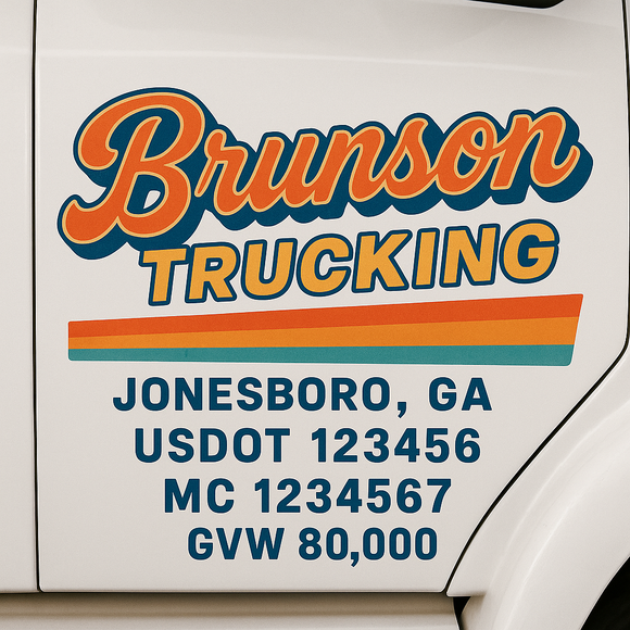 Custom Truck Door Decal Sticker Lettering Sign With Business Name, City-State, USDOT, MC, GVW, CA, KYU, VIN (Set of 2)