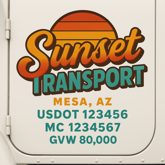 Custom Truck Door Decal Sticker Lettering Sign With Business Name, City-State, USDOT, MC, GVW, CA, KYU, VIN (Set of 2)