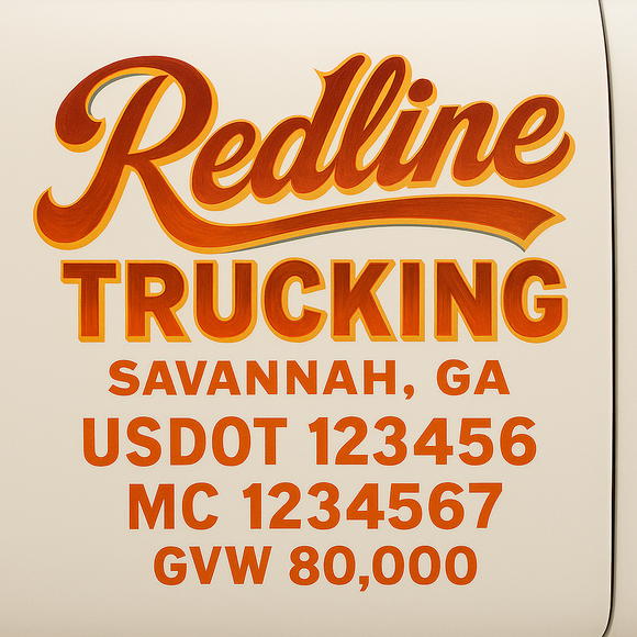 Custom Truck Door Decal Sticker Lettering Sign With Business Name, City-State, USDOT, MC, GVW, CA, KYU, VIN (Set of 2)