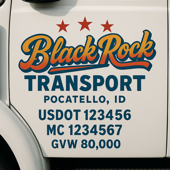 Custom Truck Door Decal Sticker Lettering Sign With Business Name, City-State, USDOT, MC, GVW, CA, KYU, VIN (Set of 2)