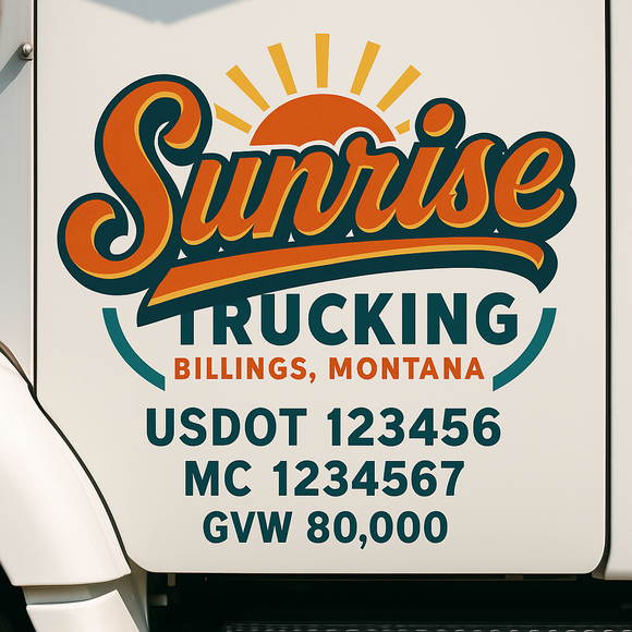 Custom Truck Door Decal Sticker Lettering Sign With Business Name, City-State, USDOT, MC, GVW, CA, KYU, VIN (Set of 2)