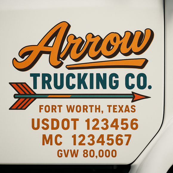 Custom Truck Door Decal Sticker Lettering Sign With Business Name, City-State, USDOT, MC, GVW, CA, KYU, VIN (Set of 2)