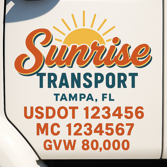 Custom Truck Door Decal Sticker Lettering Sign With Business Name, City-State, USDOT, MC, GVW, CA, KYU, VIN (Set of 2)