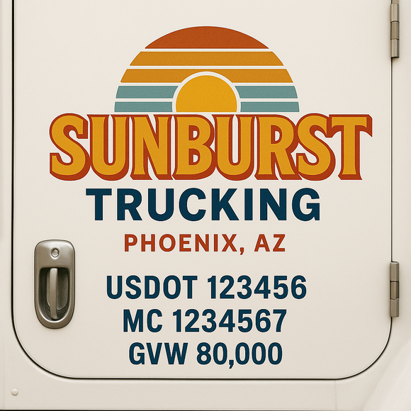 Custom Truck Door Decal Sticker Lettering Sign With Business Name, City-State, USDOT, MC, GVW, CA, KYU, VIN (Set of 2)