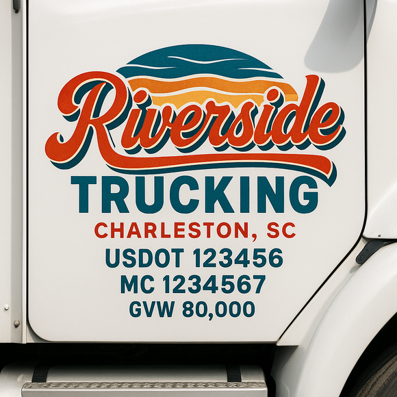 Custom Truck Door Decal Sticker Lettering Sign With Business Name, City-State, USDOT, MC, GVW, CA, KYU, VIN (Set of 2)
