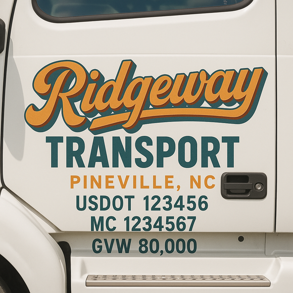 Custom Truck Door Decal Sticker Lettering Sign With Business Name, City-State, USDOT, MC, GVW, CA, KYU, VIN (Set of 2)