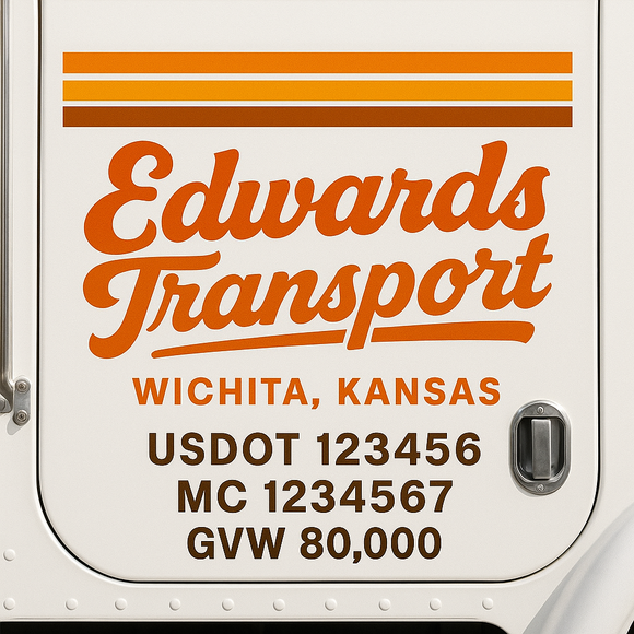 Custom Truck Door Decal Sticker Lettering Sign With Business Name, City-State, USDOT, MC, GVW, CA, KYU, VIN (Set of 2)