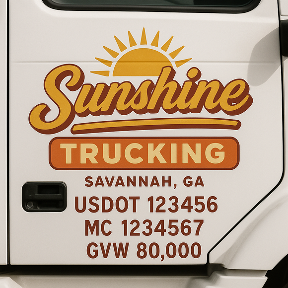 Custom Truck Door Decal Sticker Lettering Sign With Business Name, City-State, USDOT, MC, GVW, CA, KYU, VIN (Set of 2)