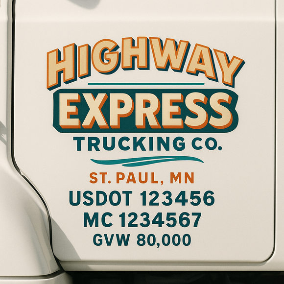 Custom Truck Door Decal Sticker Lettering Sign With Business Name, City-State, USDOT, MC, GVW, CA, KYU, VIN (Set of 2)