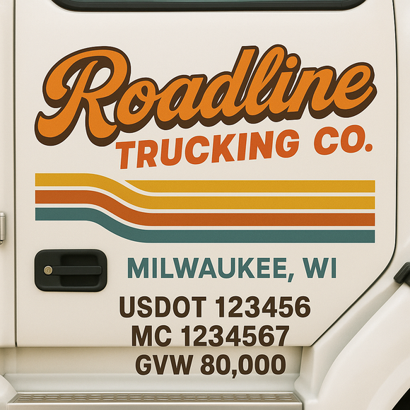 Custom Truck Door Decal Sticker Lettering Sign With Business Name, City-State, USDOT, MC, GVW, CA, KYU, VIN (Set of 2)