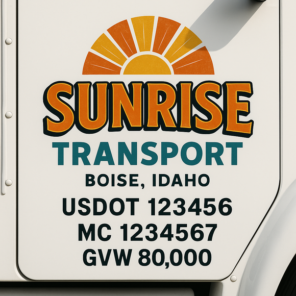 Custom Truck Door Decal Sticker Lettering Sign With Business Name, City-State, USDOT, MC, GVW, CA, KYU, VIN (Set of 2)