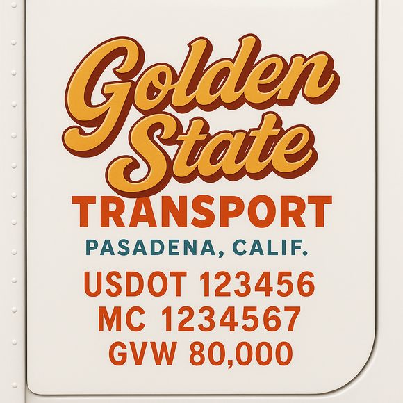 Custom Truck Door Decal Sticker Lettering Sign With Business Name, City-State, USDOT, MC, GVW, CA, KYU, VIN (Set of 2)