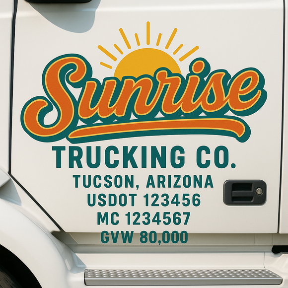 Custom Truck Door Decal Sticker Lettering Sign With Business Name, City-State, USDOT, MC, GVW, CA, KYU, VIN (Set of 2)