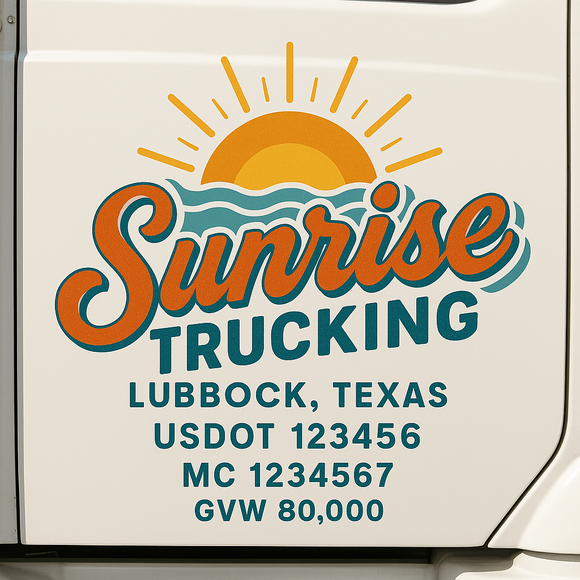 Custom Truck Door Decal Sticker Lettering Sign With Business Name, City-State, USDOT, MC, GVW, CA, KYU, VIN (Set of 2)