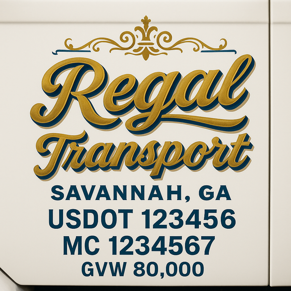 Custom Truck Door Decal Sticker Lettering Sign With Business Name, City-State, USDOT, MC, GVW, CA, KYU, VIN (Set of 2)