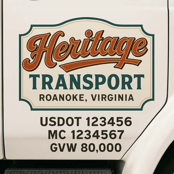Custom Truck Door Decal Sticker Lettering Sign With Business Name, City-State, USDOT, MC, GVW, CA, KYU, VIN (Set of 2)