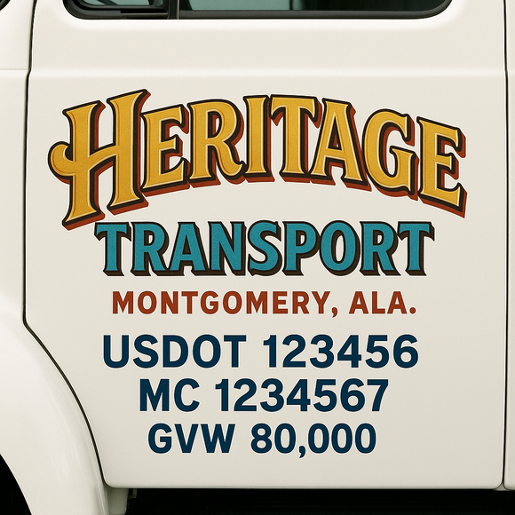 Custom Truck Door Decal Sticker Lettering Sign With Business Name, City-State, USDOT, MC, GVW, CA, KYU, VIN (Set of 2)