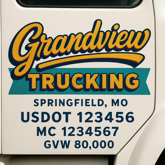 Custom Truck Door Decal Sticker Lettering Sign With Business Name, City-State, USDOT, MC, GVW, CA, KYU, VIN (Set of 2)