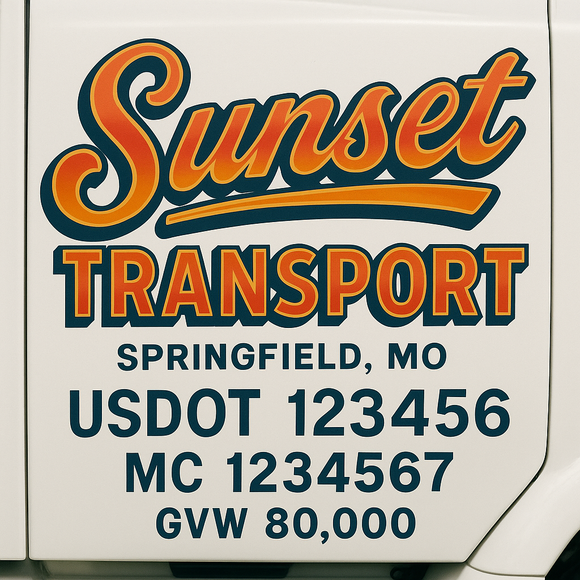 Custom Truck Door Decal Sticker Lettering Sign With Business Name, City-State, USDOT, MC, GVW, CA, KYU, VIN (Set of 2)