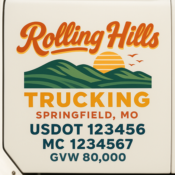 Custom Truck Door Decal Sticker Lettering Sign With Business Name, City-State, USDOT, MC, GVW, CA, KYU, VIN (Set of 2)