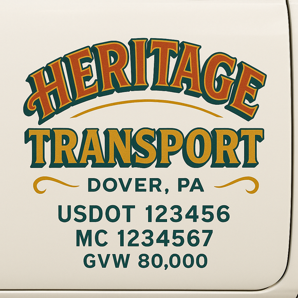 Custom Truck Door Decal Sticker Lettering Sign With Business Name, City-State, USDOT, MC, GVW, CA, KYU, VIN (Set of 2)