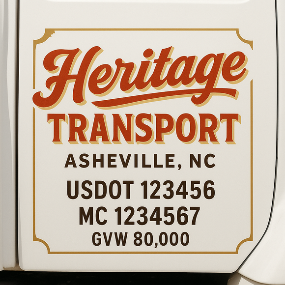 Custom Truck Door Decal Sticker Lettering Sign With Business Name, City-State, USDOT, MC, GVW, CA, KYU, VIN (Set of 2)