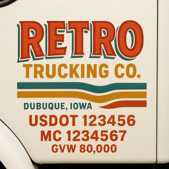 Custom Truck Door Decal Sticker Lettering Sign With Business Name, City-State, USDOT, MC, GVW, CA, KYU, VIN (Set of 2)