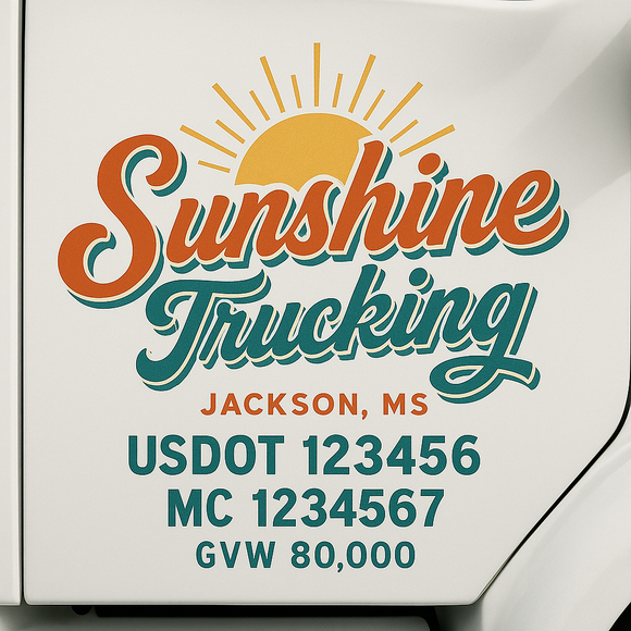 Custom Truck Door Decal Sticker Lettering Sign With Business Name, City-State, USDOT, MC, GVW, CA, KYU, VIN (Set of 2)