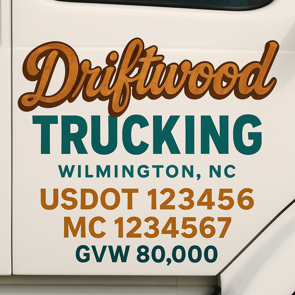 Custom Truck Door Decal Sticker Lettering Sign With Business Name, City-State, USDOT, MC, GVW, CA, KYU, VIN (Set of 2)