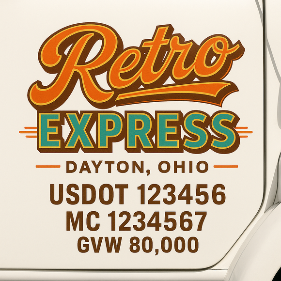 Custom Truck Door Decal Sticker Lettering Sign With Business Name, City-State, USDOT, MC, GVW, CA, KYU, VIN (Set of 2)