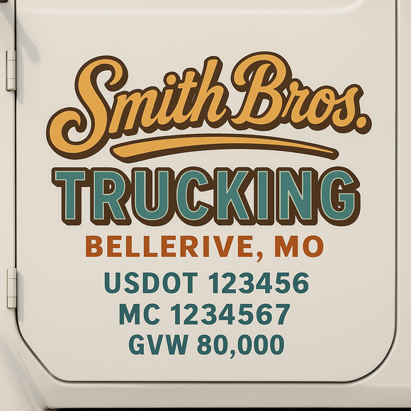 Custom Truck Door Decal Sticker Lettering Sign With Business Name, City-State, USDOT, MC, GVW, CA, KYU, VIN (Set of 2)