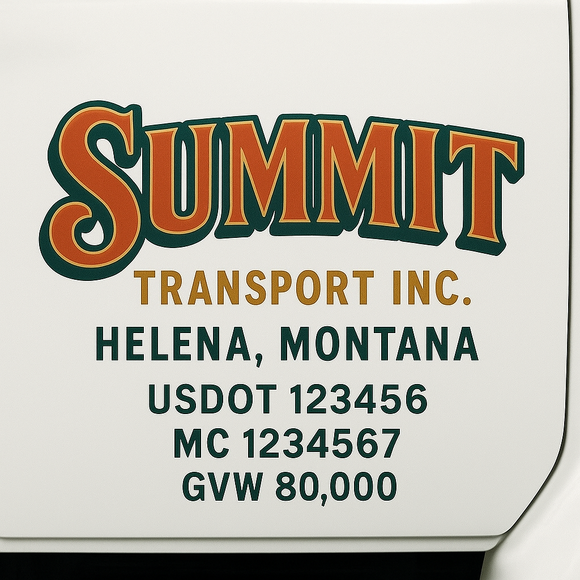 Custom Truck Door Decal Sticker Lettering Sign With Business Name, City-State, USDOT, MC, GVW, CA, KYU, VIN (Set of 2)