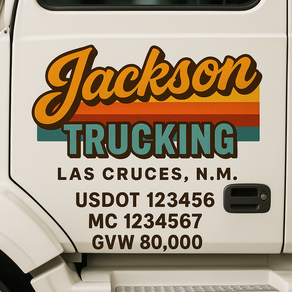 Custom Truck Door Decal Sticker Lettering Sign With Business Name, City-State, USDOT, MC, GVW, CA, KYU, VIN (Set of 2)